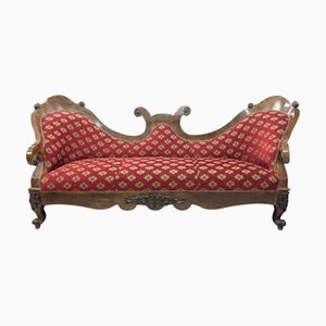 Three-Seater Sofa in Italian Walnut and Red Fabric