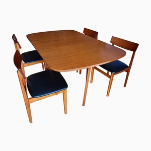 Sedie da pranzo vintage con tavolo a ribalta in teak, 1970, set di 5