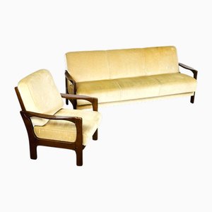 Canapé et Chaise Vintage Scandinave en Velours, 1960s, Set de 2