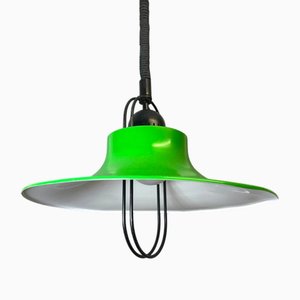 Lampada da pranzo industriale in metallo verde, anni '70