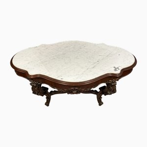 Mesa pedestal Napoleon III con forma de violín de caoba y mármol de Carrara blanco, década de 1850