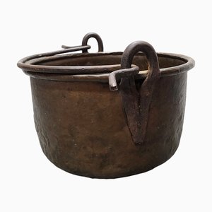 Large Antique Copper Fireplace Wood Bucket, 1800s