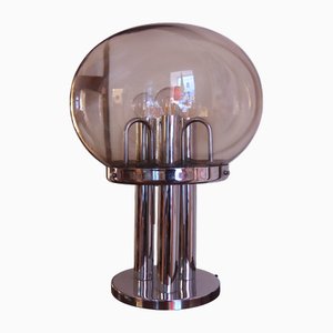 Lámpara de mesa de cristal de Murano y cromo, años 70