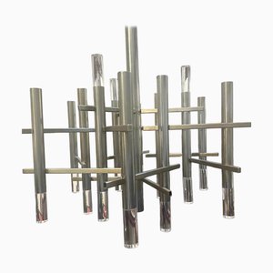 Mid-Century Modern Metal and Acrylic Glass Chandelier by Gaetano Sciolari, 1970s