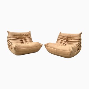 Vintage Togo Stühle aus Kamelfarbenem Leder von Michel Ducaroy für Ligne Roset, 2er Set