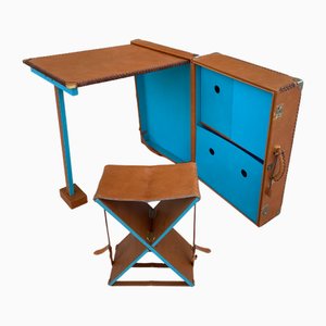 Leather Suitcase or Travel Desk attributed to Gucci Workshops for Pacific Compagnie, 1980s, Set of 2