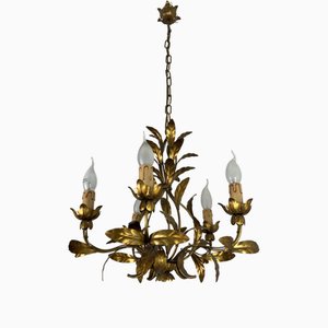 Italian Five-Light Wrought Iron Chandelier, 1950s