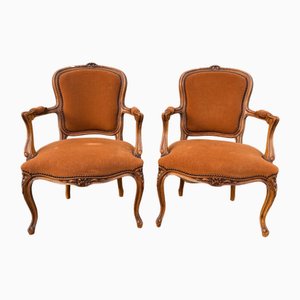 Ocker Samtsessel im Louis XV Stil, 2er Set