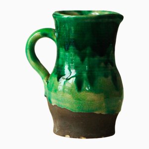 French Green and Brown Glazed Ceramic Pitcher by Pierre Roulot, 1950s