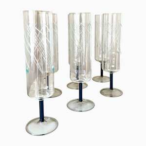 Vintage Art Deco Cocktail Glasses with Black Stem, 1940s, Set of 6