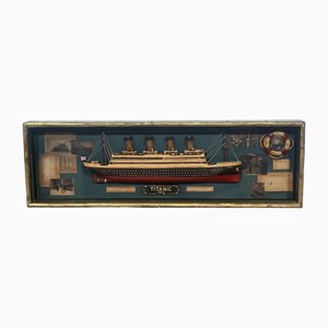Titanic Model with Illustrations in Glass Frame, 1970s