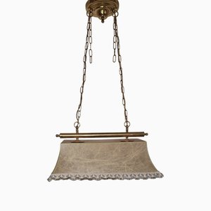 Italienische Deckenlampe mit Cocoon Schirm auf Messinghalterung, 1970er