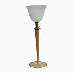 Lampada con base in lamiera e stelo in legno di Mazda, anni '60