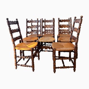 Antike spanische Esszimmerstühle mit Leiterlehne, 1890er, 8 . Set