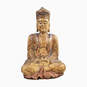 Artista cinese, Buddha del tempio con apertura a candela originale, inizio XIX secolo, quercia intagliata