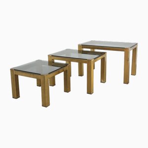 Vintage Hollywood Regency Brass Coffee Tables, 1970s, Set of 3