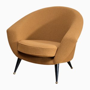 Schwedischer Vintage Tellus Sessel aus ockerfarbenem Wollbouclé von Folke Jansson, 1950er