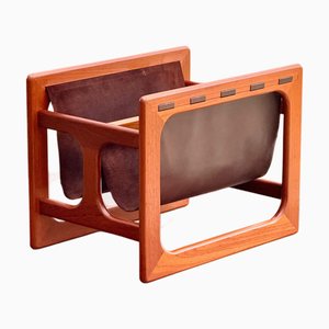 Dänischer Zeitungsständer aus Teak & Leder, Aksel Kjersgaard zugeschrieben für Salin Møbler, 1970er