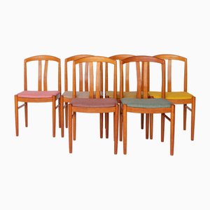 6 von 12 Carl Ekström Stühle Schwedische Mid-Century Modern, Teak Esszimmerstühle, Neu Bezug Mit Buntem Stoff, 1960er Vintage, 1970er, 6er Set