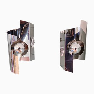 Space Age Wall Sconces in Chromed Metal, 1970, Set of 2