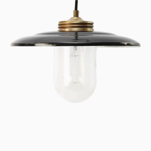 Lampada a sospensione vintage in ottone e vetro trasparente