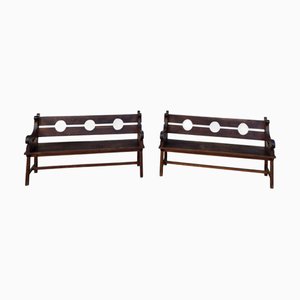 Spanish Handmade Wood Benches, 1920s, Set of 2