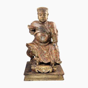 South Chinese Artist, Early Chinese Temple Figure of a Seated Civil Official on Stepped Plinth, 1650, Giltwood