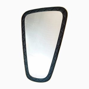 Vintage Wall Mirror with Black Padded Frame and Gold Trim, 1950s