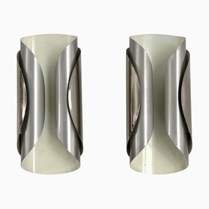 Curved Chromed Wall Lamps, 1970s, Set of 2