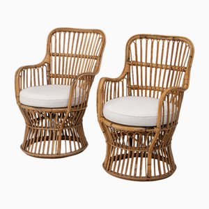 Poltrone vintage in canna, anni '60, set di 2