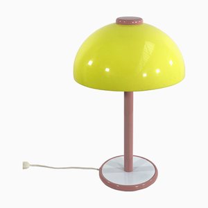 Lampada da tavolo postmoderna rosa e gialla in metallo e plastica, anni '80