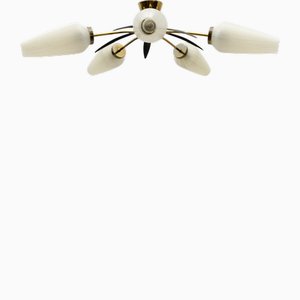 Mid-Century Modern 5-Armed Brass and Glass Sputnik Lamp, 1950s