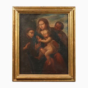 Sacra Famiglia con santo francescano, Olio su tela, in cornice