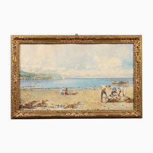 Paolo Sala, Coastal Scene, Watercolor on Cardboard, Framed