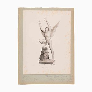 Philippe Grass, Angel Raising His Wings, 1800s, Lithograph, Framed