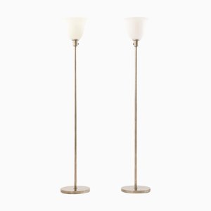 Vintage Floor Lamps in Nickel and Opaline Glass by Harald Notini, 1930s, Set of 2