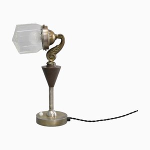 Lampada da scrivania Secession vintage in ottone e vetro, anni '30