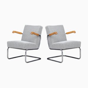 Chaises Cantilever Fonctionnalistes avec Accoudoirs en Bois, 1930, Set de 2