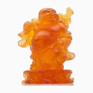 Brown and Orange Art Glass Buddha Sculpture from Daum, France, 1980