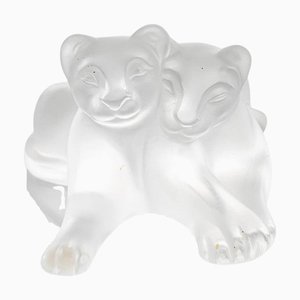Frosted Crystal Lion Cubs from Lalique, France, 1960s