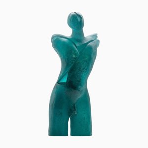 Turquoise Art Glass Bust from Daum, France, 1970s