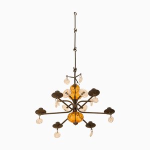 Candelabro in vetro soffiato e ferro attribuito a Erik Höglund, anni '70