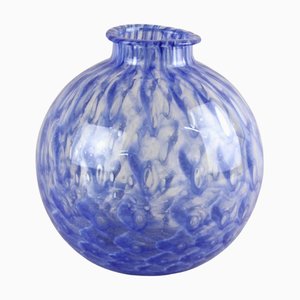 Vaso a sfera vintage in vetro di Murano blu, Italia, 1970