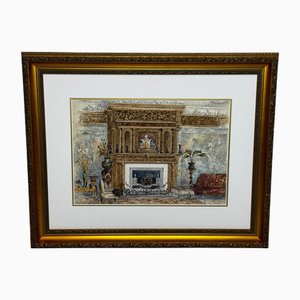 After John Chessell Buckler, The Long Gallery Chimneypiece at Westwood House, Worcestershire, 1891, Watercolor