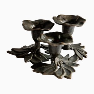 Flower and Leaf 3-Armed Candleholder in Metal by Carl Frederik Christiansen, 1970s