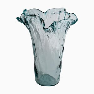 Large Vintage Italian Bluish Bubble Murano Glass Vase, 1970s