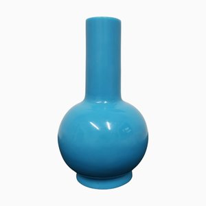 Vaso antico scultoreo in vetro turchese di Pechino, Cina, XVIII secolo