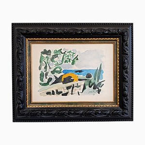 Edo Murtić, Spiaggia, Acquarello, Ex Jugoslavia, 1991, Incorniciato