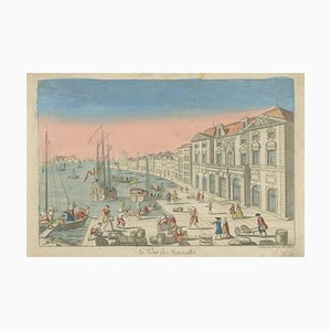 Daumont, The Port of Marseille, 1700s, Hand-Colored Engraving