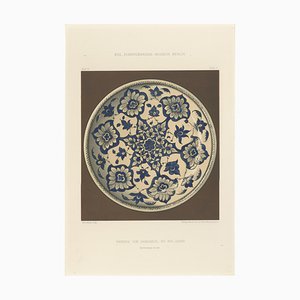 Julius Lessing, Piatto in maiolica di Damasco con ornamenti floreali blu, 1890, carta